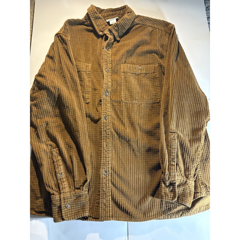 Wrangler Premium Quality Mens Large Brown Corduroy Button Down‎ Shirt L